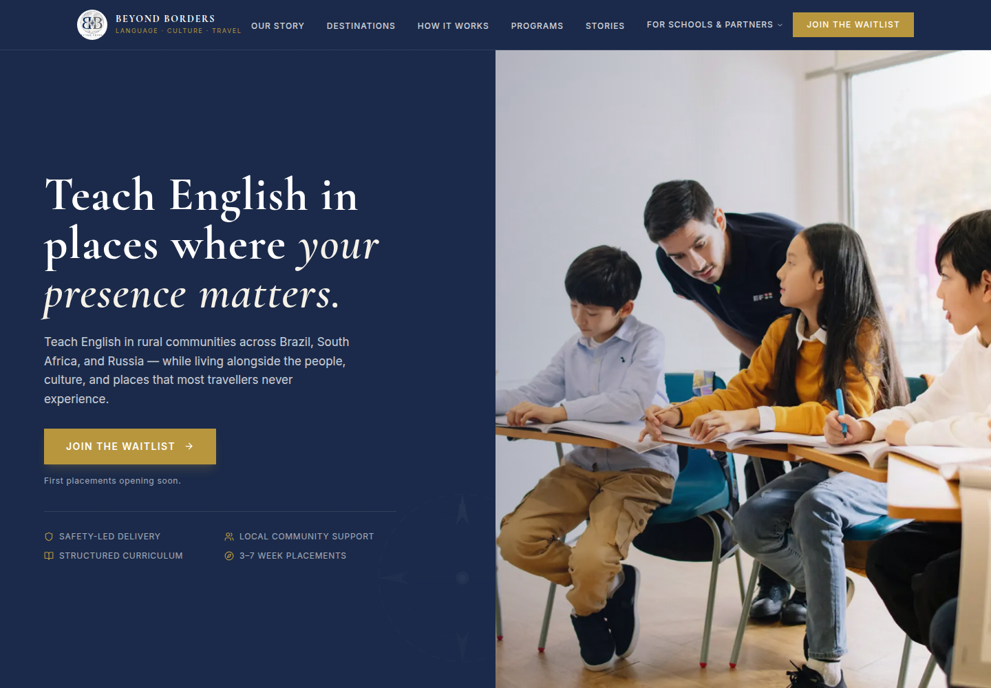 Beyond Borders website homepage hero
